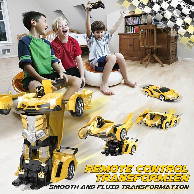 Transform Remote Control Car - Rc Cars One-Button Transforming 360° Rotation Drifting 2.4ghz 1:18 Scale Gift Kids Aged 4-6 Year Old Boys/Girls Police Car Yellow