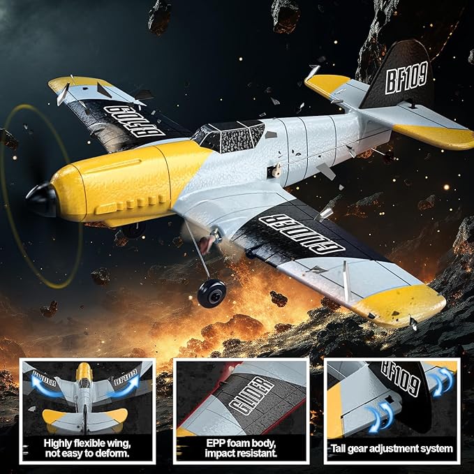 RC Plane 3 Channel Remote Control Airplane 6-axis Gyro Stabilizer BF-109 RTF RC Airplane with 2 Batteries Easy to Fly for Beginners Adults and Kids