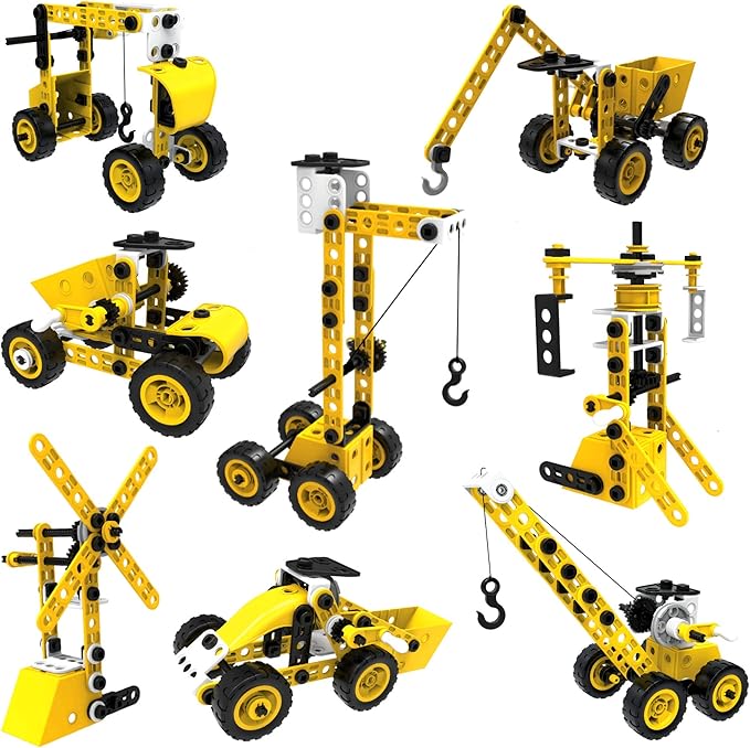 STEM Toys Kids Building Toys – 100 Piece 8-in-1 DIY Learning Construction Toy Set Educational Kids Building Toys for Boys and Girls Mechanical Engineering Gifts Sets for Ages 5 6 7 8 9 + Years Old