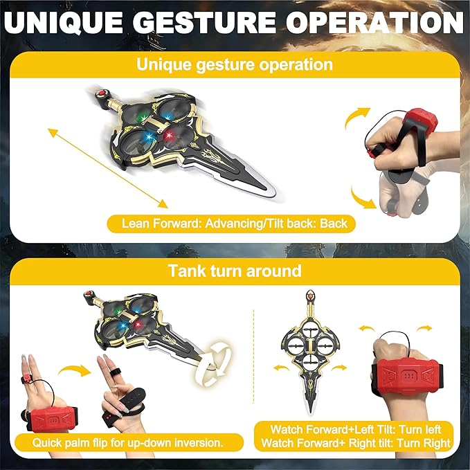 Upgraded Flying Sword RC Airplane Gesture Control Airplane for Kids Adult 8-16 Remote Control Drone Sword with Light 360° Flip Toy Gravity Sensing Stunt Roll Gift for Christmas New Year