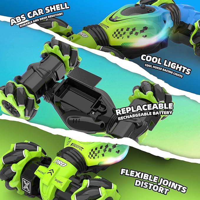 Gesture Sensing RC Stunt Car Boys Toys Age 6-8-12 4WD Hand Controlled Remote Control Twist Car with Light Music Cool Birthday Presents and Ideas Gifts for Kids Age 7 9 10 11 12 Years Old