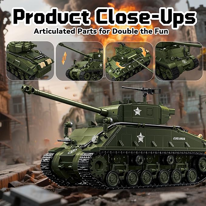 M4 Sherman Tank Building Set WW2 Army Military Vehicles Collection for Adults Home Decor