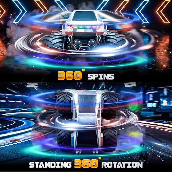 BEZGAR Cyber Truck Toy - 2.4GHz 1:20 4WD Remote Control Car for Boys 8-12 with Colorful Lights 360° Rotation - RC Car Toy for Boys Girls Age 6 7 8 9 10 Years Old Birthday Gifts(Silver)