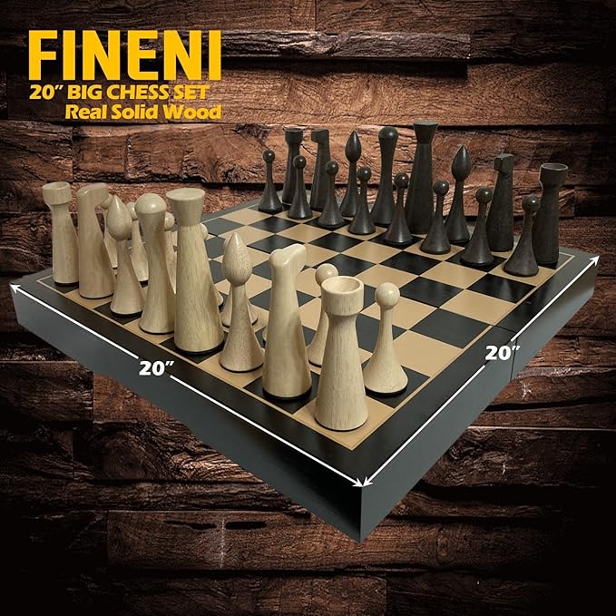 Luxurious 20 inch Real Luxurious Dark Colored Solid Wooden Chess Set. Durable Handmade Chess Board Game Sets with Storage Slots for 5.2” Weighted &amp Elegant Designed Wooden 34 Pieces (C20D)