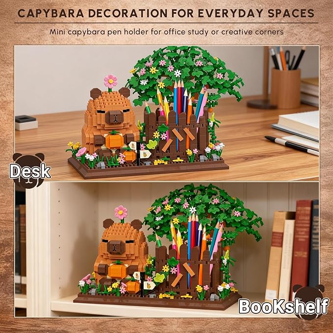 Capybara Pen Holder Building Sets Easter Desk Decoration Pencil Holder Brick Model 1400 Pieces Creative Desktop Display Gift Christmas Birthday Ages 14+