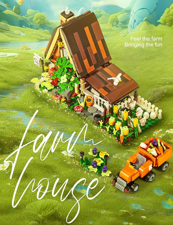 SEMKY City Series Farm House Building Blocks Set with LED Lights (610Pieces) Creative Farm House Model Gifts for Kid and Adult