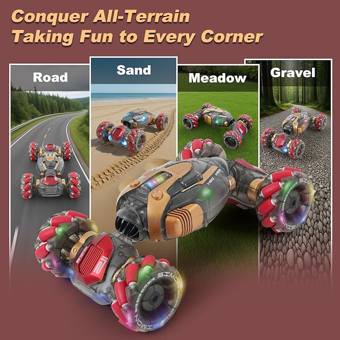 Gesture Sensing Remote Control Stunt Car for Kids Ages 6 7 8-12 - Best Birthday Gifts for 6 7 8 9 10 11 12 13+ Year Old Boys 2.4Ghz 4WD Off-Road Vehicle with Lights &amp Music