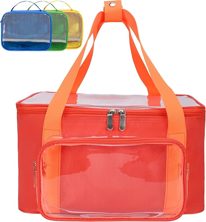 4 Pack Wooden Building Blocks Storage Bags Compatible with Wondertoys 530 Pcs Wooden Logs Set Toy Organizer with Clear PVC Window Mesh Pocket &amp Handles for Wooden Logs Blocks &amp Accessories