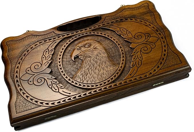 2 in 1 Handmade Armenian Backgammon 15.7 inch Checkers Nardi Eagle High Detail Wooden Board Game Hand Crafted Nardy + Gift (Medium)