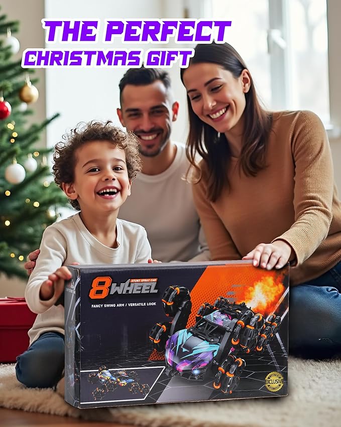 HuiJuKeJi Gesture Sensing RC Stunt Car Toy for Kids 2.4GHz Remote Control Car Toy 1:18 8WD Hand-Controlled Vehicle with Auto Demo Spray Lights and Music for Birthday Ages 6-14