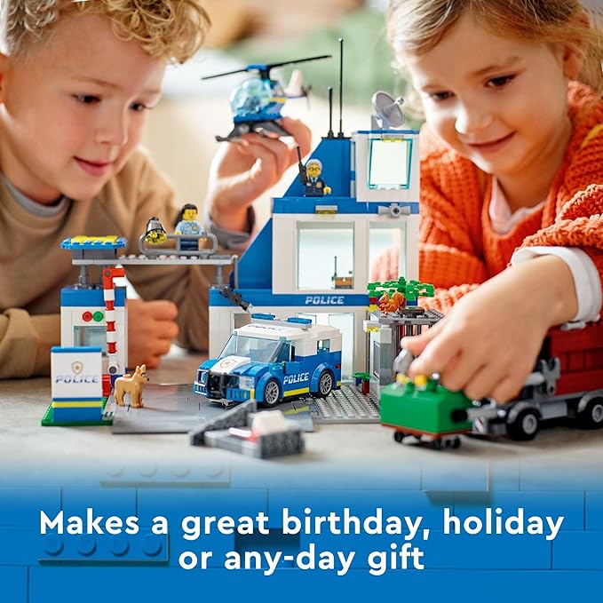 LEGO City Police Station with Van Garbage Truck &amp Helicopter Toy 60316 Gifts for 6 Plus Year Old Kids Boys &amp Girls with 5 Minifigures and Dog Toy