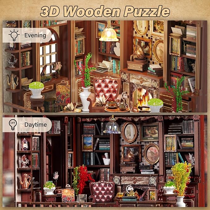 Book Nooks for Adults DIY Miniature Dollhouse Book Nook Kit Model Kits Craft Kits for Adults 3D Wooden Puzzle Book Nook Craft Bookshelf Decor Adult Craft Kits Gift with Led Light