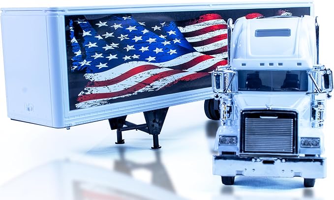Shop72 1:32 Scale Toy Truck with Trailer Diecast Semi Long Hauler Truck Collectible Long Hauler with Trailer Realistic Diecast 18 Wheelers Semi Replica Freightliner Classic XL Model US Flag Theme