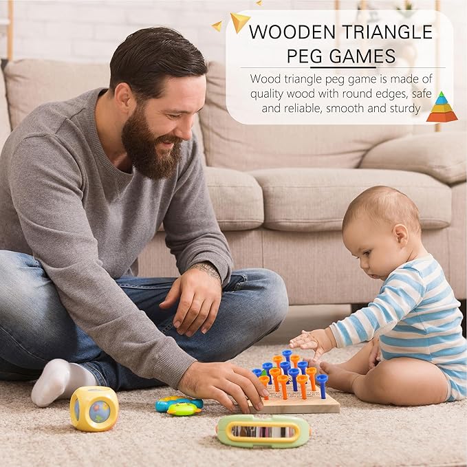 16 Packs Wooden Peg Game Tricky Triangle Peg Board Game Family Wood Puzzles Strategy Toy for Kids Adult Family Travel Gathering Jump Games