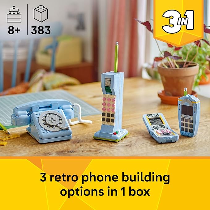 LEGO Creator 3 in 1 Retro Telephone Kids Toy - Home Decor for Bedroom or Kids Room - Building Toy and Learning Playset for Girls &amp Boys Ages 8+ - Gift Idea for Birthdays or Special Occasions - 31
