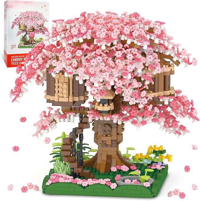 Cherry Blossom Bonsai Tree Mini Micro Building Set Japanese Sakura Tree House Model Sets for Adults Flowers House Mini Bricks Building Kit Creative Gift Toys for Teens 14 (2028PCS)