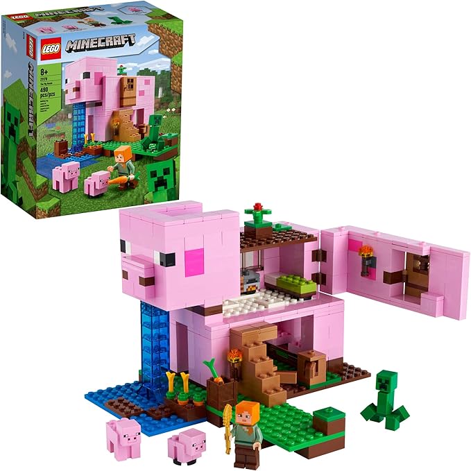 LEGO Minecraft The Pig House 21170 with Alex Creeper and 2 Pig Figures Animal Building Toy Great Gift for Kids Boys &amp Girls Ages 8+