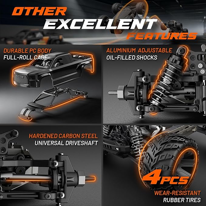 UDIRC 1610S Brushless Fast RC Car 56+ MPH and Standing Backflip in Stock Setup 1:16 High Speed RC Truck 4WD RTR Off-Road Monster RC Truck for Adults