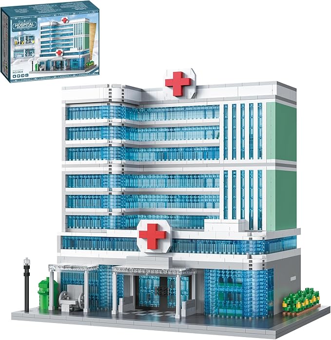 Hospital Building Blocks Set 1350 Pieces Modern City Architecture Model with Detailed Interior Micro Mini Bricks Construction Toy Medical Center Clinic Gift for Adults &amp Teens