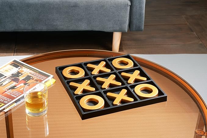 Classic Tic Tac Toe Game Resin Strategy and Fun Games for Kids Tabletop Board Games Party Favours for KidsGolden Tic-Tac-Toe Plastic Board Home DécorGold