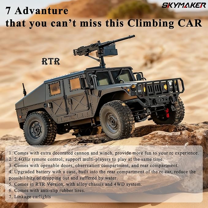 Skymaker RC Military Hummer 4WD RTR Off-Road Truck with Winch &amp Machine Gun