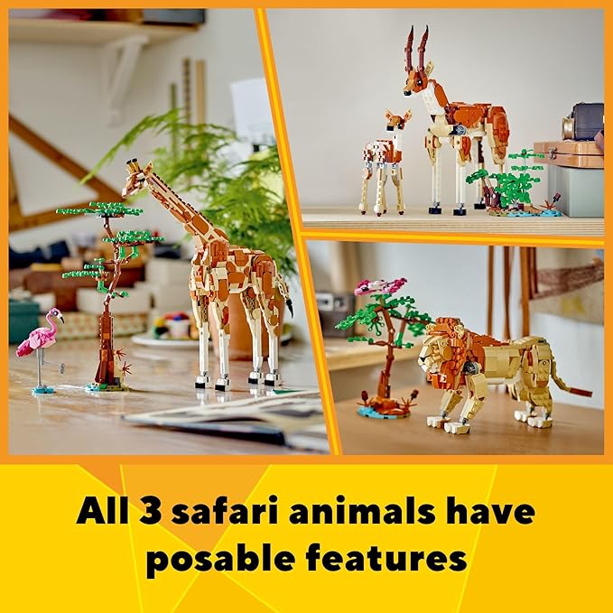LEGO Creator 3 in 1 Wild Safari Animals Rebuilds into 3 Different Safari Animal Figures - Giraffe Gazelle or Lion Toy Nature Toy Building Set for Kids Ages 9 Years Old and Up 31150