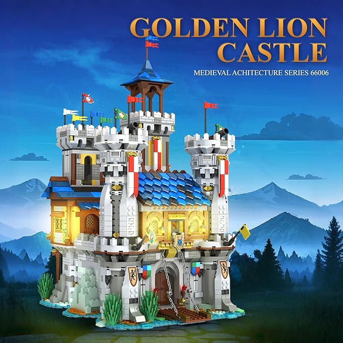 Reobrix Medieval Castle Building Sets for Adults Medieval Architecture Set with Light Collectible Model or Home Office Decor Street View House Building Kits 66006
