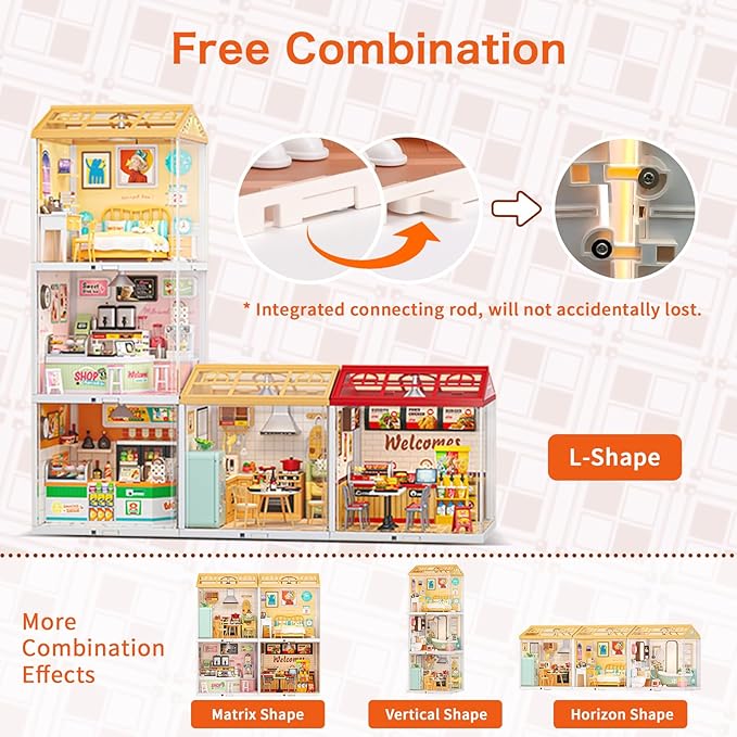 LED Building Blocks for Adults 1:24 DIY Miniature Dollhouse Kits with Roof &amp Dustproof Cover Tiny House Toy Building Sets for Kids Ages 8-12-15 Birthday Hobbies Gift for Men Women Boy Girl