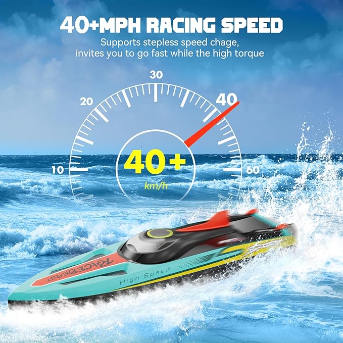 Brushless RC Boat 40+MPH Remote Control Boats for Adults Kids 19 Big Racing Boat for Salt Water Lake River with Self-Righting LED Lights Fishing Function Fast High Speed with Carry Bag