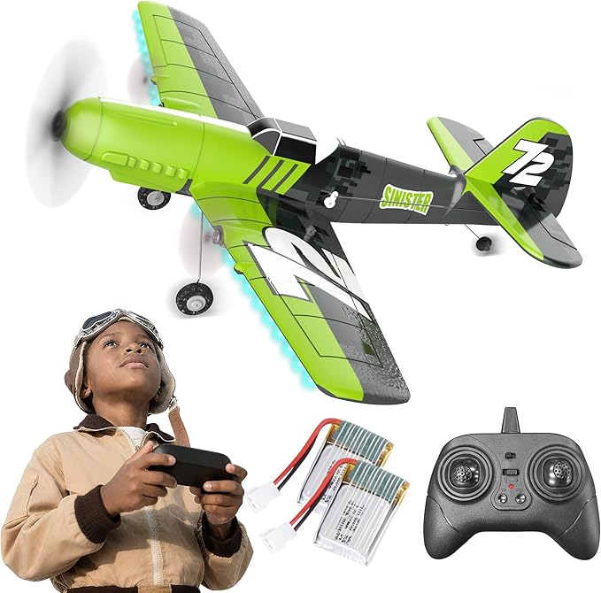 BEZGAR HQ089 RC Plane Drones for Kids 6-axis Gyro Remote Control Airplane RC Helicopter Easy Control for Beginners Toys with Colorful LED Navigation Lights(Green)