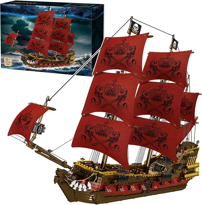 Miabrixbrix Queen Anne's Revenge Pirate Ship Model Kit Length 90cm Pirates Building Boat Set for Adults &amp Collections Enthusiasts Display Ship with Detachable Decks 4400+PCS