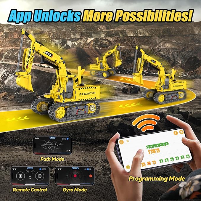 Robot Building Kits 5-in-1 Stem Toys for Boys Age 8-14 APP &amp Remote Control Excavator Kids Construction Toys Programmable Erector Sets Educational Robotic Kit Gifts for Girls Boys (555 PCS)