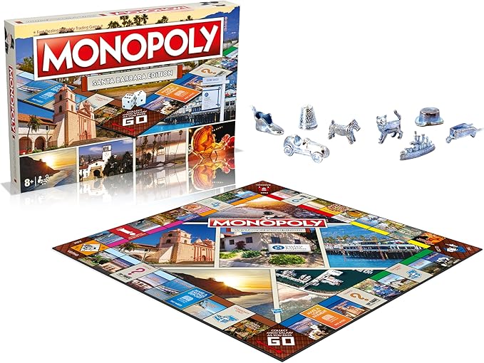 Monopoly Board Game Santa Barbara Edition: 2-6 Players Family Board Games for Kids and Adults Board Games for Kids 8 and up for Kids and Adults Ideal for Game Night