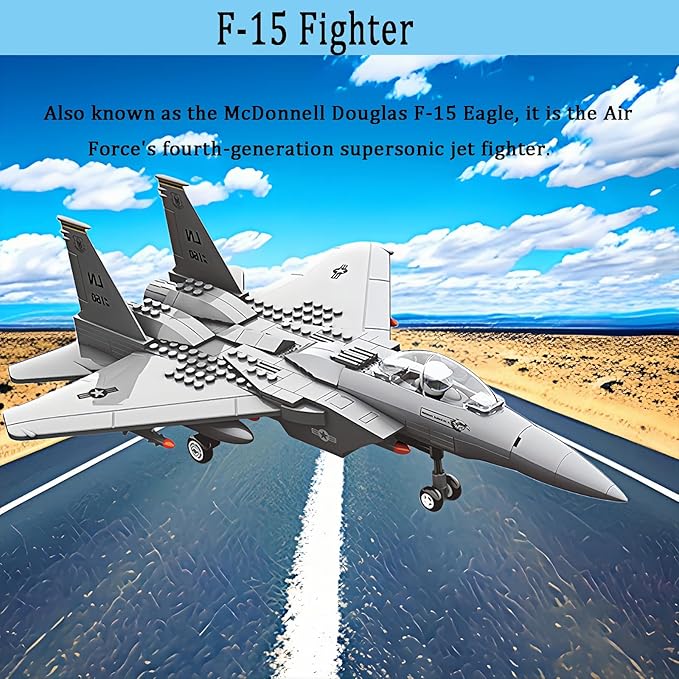 Military F-15 Eagle Fighter Jet Compatible with Lego 270 Pieces Toy Plane for Kids 10+ and Adults Army Airplane Toys for Military Fans