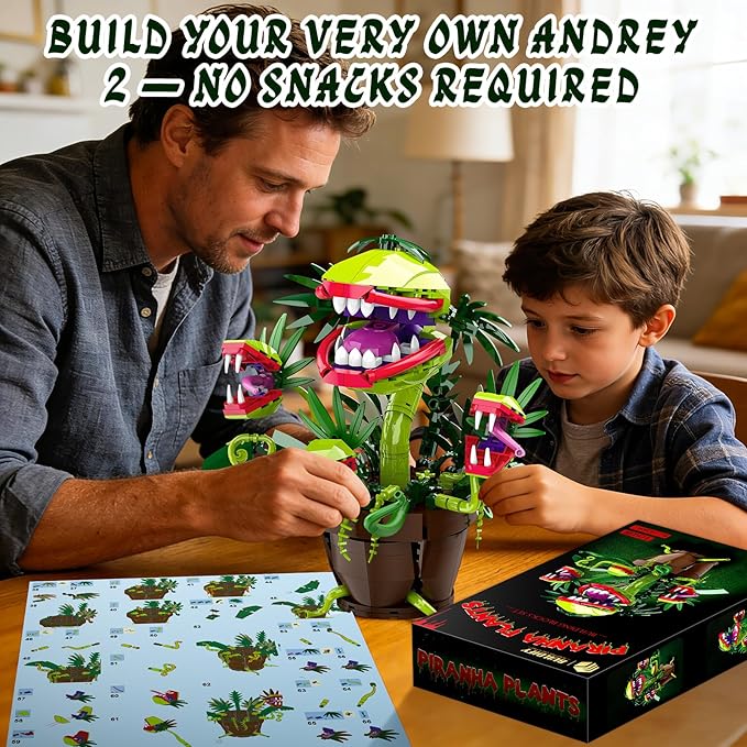 Piranha Plant Audrey 2 Building Blocks Set Little Shop of Horrors Carnivorous Flower Model with 4 Openable Mouth Toys Gifts for Kids Adults TV Movie Fans Halloween Christmas Birthday Gift（428PCS）
