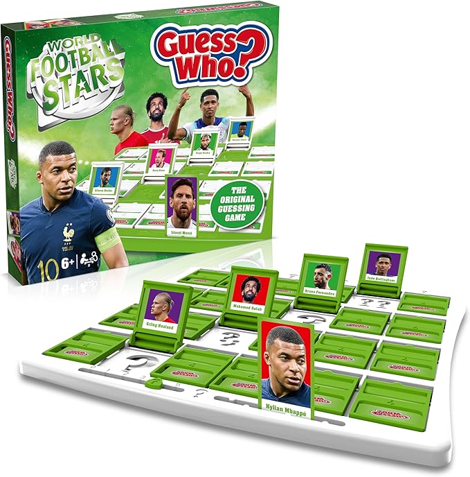 Winning Moves World Football Stars Guess Who? Green Board Game Play with Messi Ronaldo Harry Kane Salah Easy to Setup Gift for Kids Ages 6 and up One Size Fits All