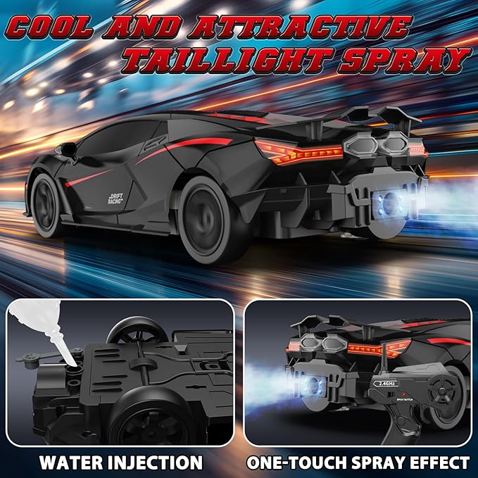 RC Drift Car 1:16 Remote Control Car 2.4Ghz High Speed RC Cars 4WD Racing Sport Toy Cars with LED Lights Spray Drifting Tires 2 Batteries for Kids Boys Girls Adults Birthday Christmas