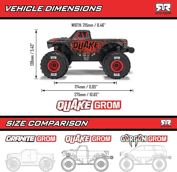 ARRMA RC Truck 1/16 Quake GROM 4X4 RTR Brushed Monster Truck (Battery &amp Charger Included) Purple ARA2137T3