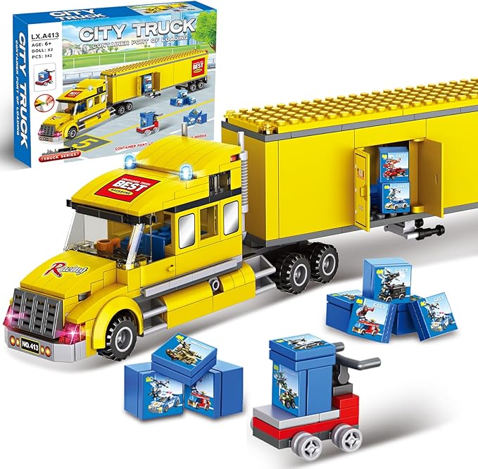 City Delivery Truck Building Blocks Set for Kids 6+ 342PCS Compatible with Lego Semi Truck Model with Detachable Cab&ampOpenable Cargo Construction Brick Toy STEM Educational Gift for 6+ Boys Girls