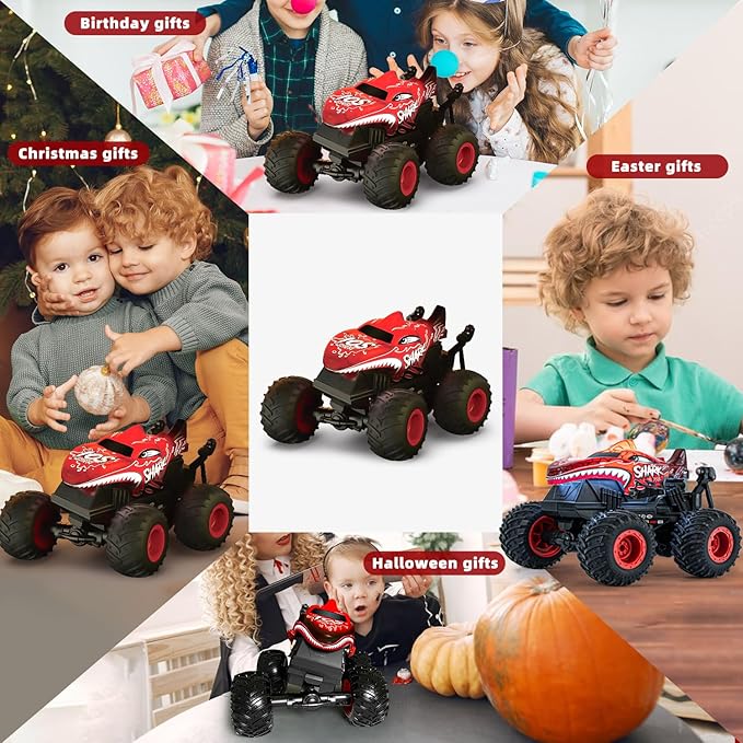 Gohero Remote Control Monster Truck Toys 1:20 Scale RC Shark Monster Trucks with Light &amp Music 2.4Ghz Remote Control Car Boys 4-7 &amp 8-12 Remote Control Truck with 360° Spin Walk Upright &am