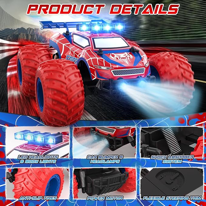 1:18 Remote Control Car - 20km/h 2.4GHz All Terrain Off-Road Monster Truck with Bodylights&ampHeadlights &ampHeadlamps Rechargeable Toy Car Gift for 3 4 5 6 7 8 9 10-12 Year Old Boys Girls Kids