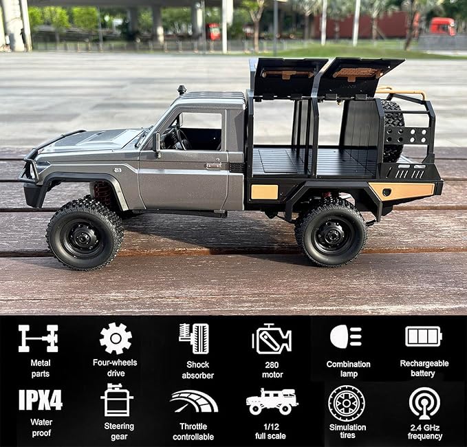 MN82S RC Rock Crawler 4x4 Remote Control Truck Off Road 1/12 RC Crawler Land Cruiser Hobby Car All Terrain Proportional Control 280 Motor 2 Speed Upgraded Chassis Adult 2 Batteries