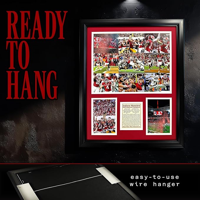 Indiana Hoosiers | 2025 CFP National Champions | Collectible Hoosier Football Memorabilia | Framed Picture &amp Photo Collage Gift Man Cave Wall Art Home &amp Room Decor | 2 Sizes &amp 2 Styles (