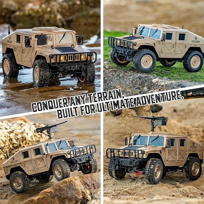Remote Control Truck-4x4 Off-Road RC Trucks Army Rock Crawler Humme RTR 40Mins Play Time All Terrain RC Off Road Jeep Cars with WinchLights&ampOpenning Door Military Armored Vehicle Toys Gift for