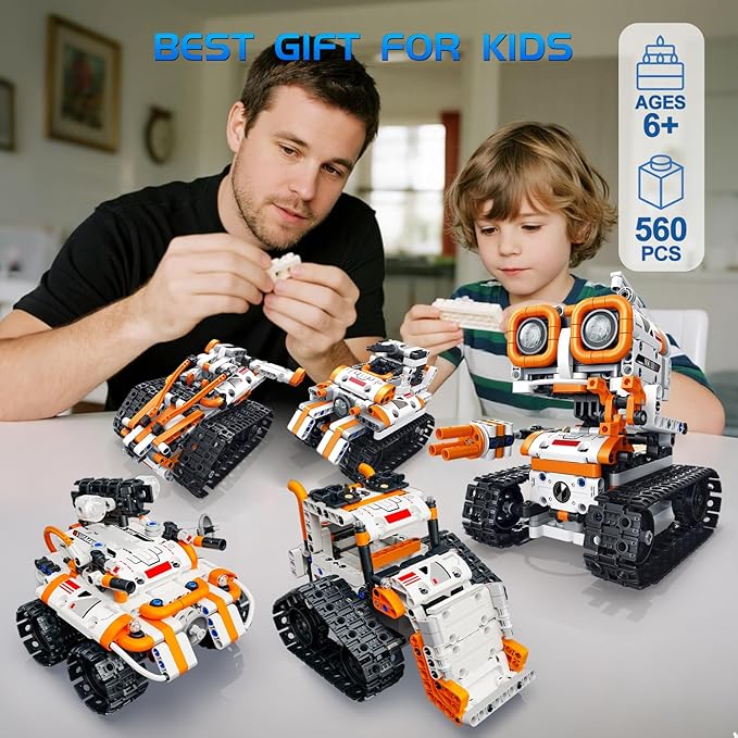 5 in 1 STEM Robotics Building Kit 560 PCS APP/Remote Control Robot Toy Building Block Sets Compatible with Lego Robot Control &amp Programming Coding Robotic Toys Birthday Great Gifts for Boys 8-1