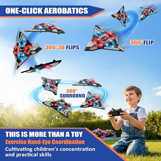 Foam Remote Control Airplanes for Kids &amp Adults | Easy Control Great for Beginner and Teenagers with Stable Hovering 360° Flips Circle Fly LED Light 2.4Ghz Christmas &amp Birthday Gifts
