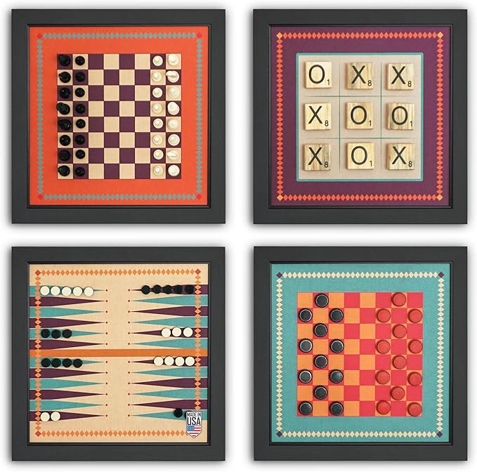 Magnetic Canvas Game Set. Chess/Checkers/Backgammon/TIC TAC Toe. Decrotive Game Sets use an mounting System That Gives Easy Access to Them. (Retro)