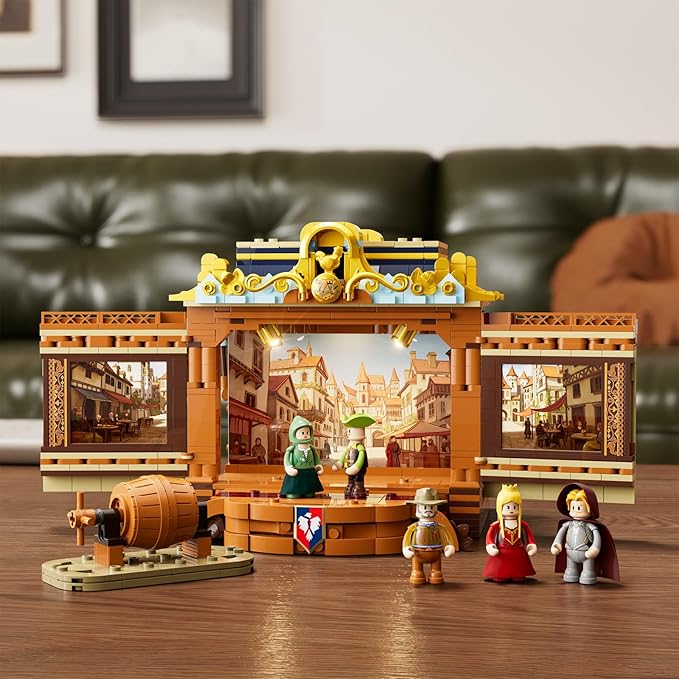 Medieval Troupe Carriage Lighting Building Bricks Set - Middle Ages City Town Playset Multi-Form Modular Collection Display Kit with Minifigures 1248 Pcs for Adults &amp Teens