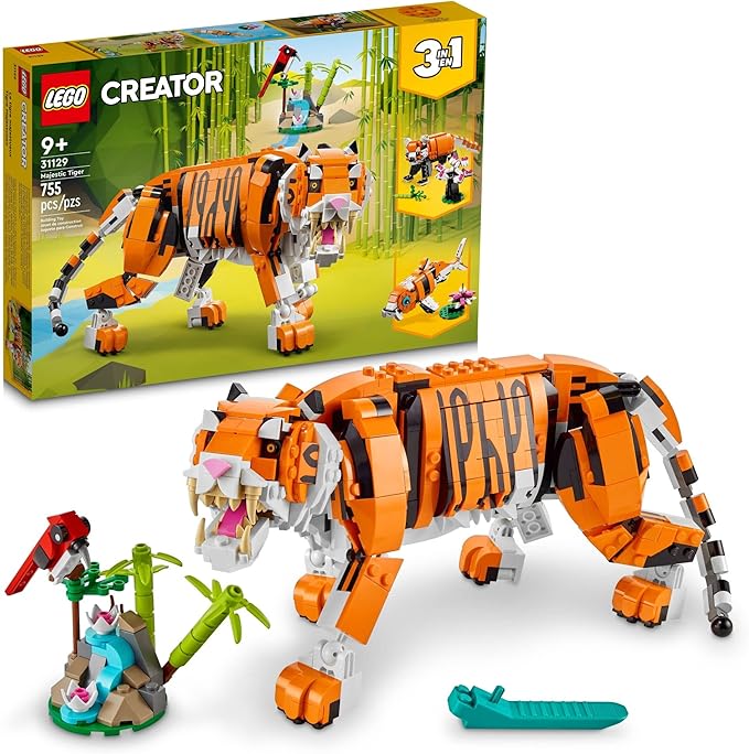 LEGO Creator 3 in 1 Majestic Tiger - Building Toy for Boys &amp Girls Ages 9+ - Gift for Easter Baskets - Kids Bedroom and Desk Decor - Build Tiger Panda or Koi Fish - 31129