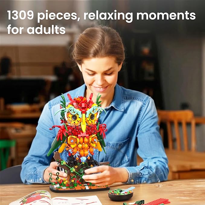 Sillbird Owl Flower Building Sets for Adults Women Men Mom Girlfriend Wife Creative Gifts Artificial Floral Animals for Home Office Decorations for Table Desk - Creative Botanical Collection Model